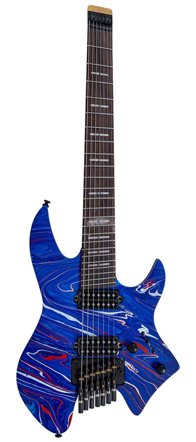 Sire X6H7/BLSW Larry Carlton 7-snarige Headless Elektrische Gitaar Blue Swirl met Tremolobrug en Gigbag