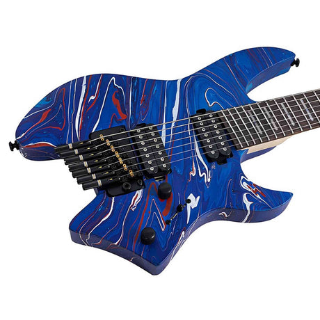 Sire X6H7/BLSW Larry Carlton 7-snarige Headless Elektrische Gitaar Blue Swirl met Tremolobrug en Gigbag