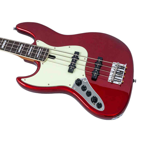 Sire V7N A4L/CAR Marcus Miller Linkshandige 4-snarige Actieve Basgitaar Candy Apple Red met Elzen Body en Heritage-3 Preamp