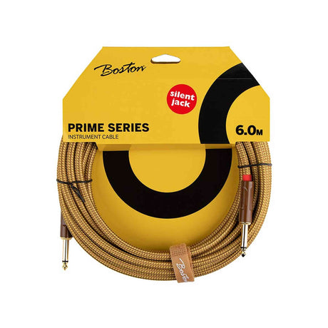 Boston GCRT-60S Prime Series Instrumentkabel 6 meter Jack naar Silent Jack Geel Tweed