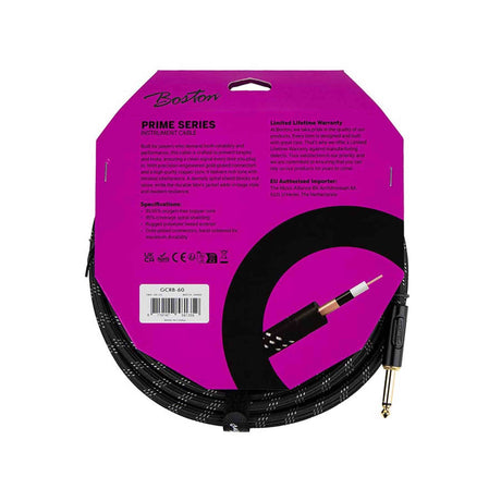 Boston GCRB-60S Prime Series Instrumentkabel 6 meter Jack naar Silent Jack Zwart Tweed