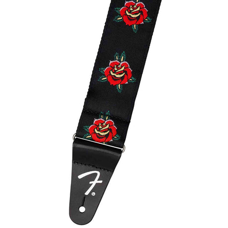 Fender 0990638015 Rose Gitaarband Rood Jacquard Nylon Verstelbaar Leer Uiteinden