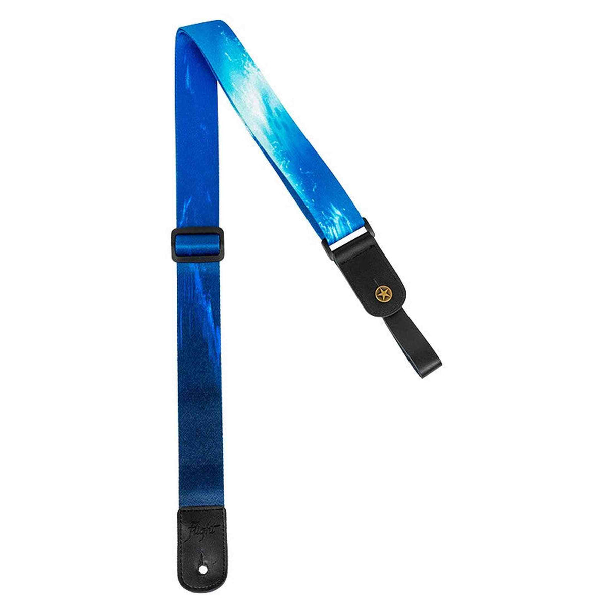 Flight S35 Surf Ukulele Strap Poly/Leer Blauw met Ocean Design en Verstelbare Lengte