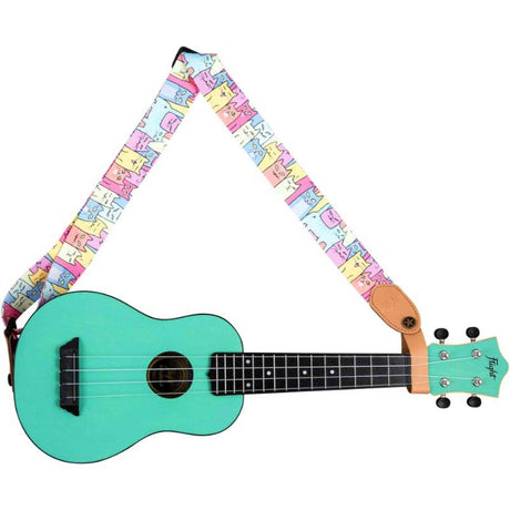 Flight S35 Kitty Ukulele Strap Poly/Leer met Kitty Design en Verstelbare Lengte