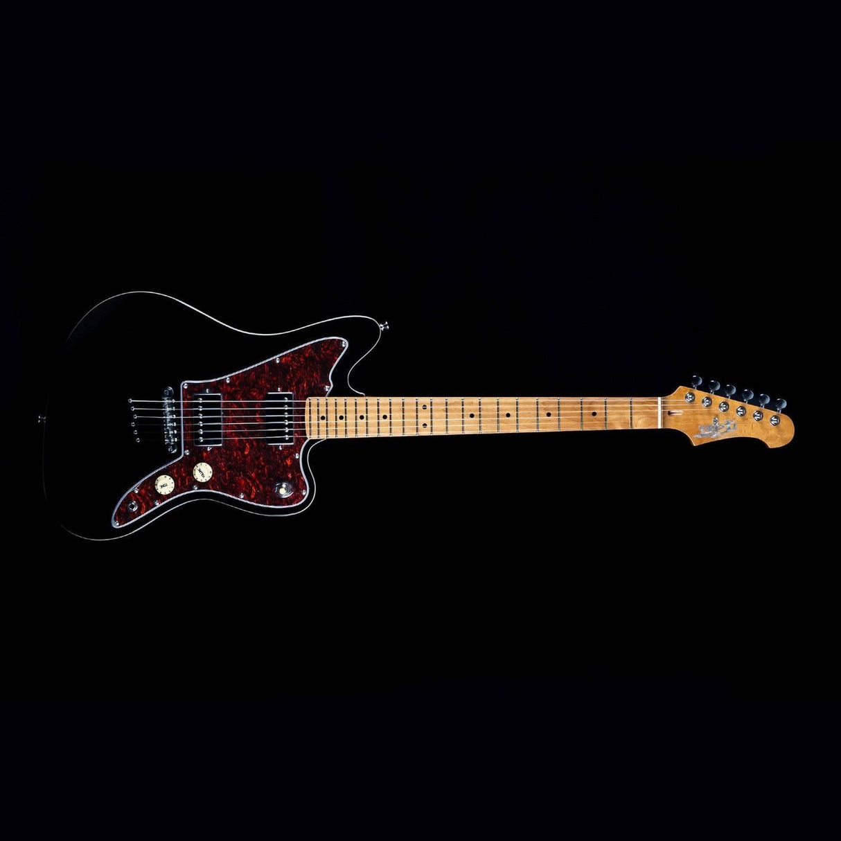 JET JJ-350 BK Offset Elektrische Gitaar HH Hardtail Roasted Maple Zwart