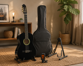A. Martinez MTC-080/B 4/4 klassieke gitaar zwart met standaard, tas en tuner