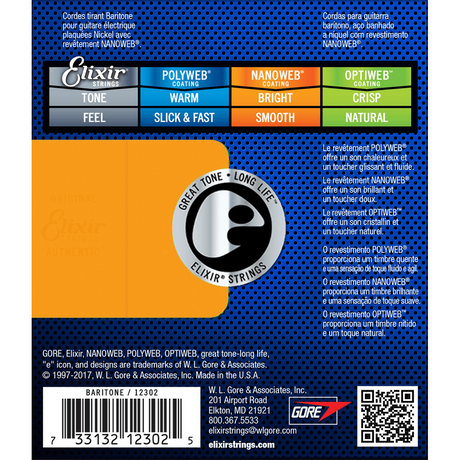 Elixir 12302 Nanoweb elektrische gitaarsnaren Bariton 012-068