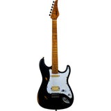 JET JS-800 RLC BK S-style Elektrische Gitaar HS Hardtail Roasted Maple Relic Zwart