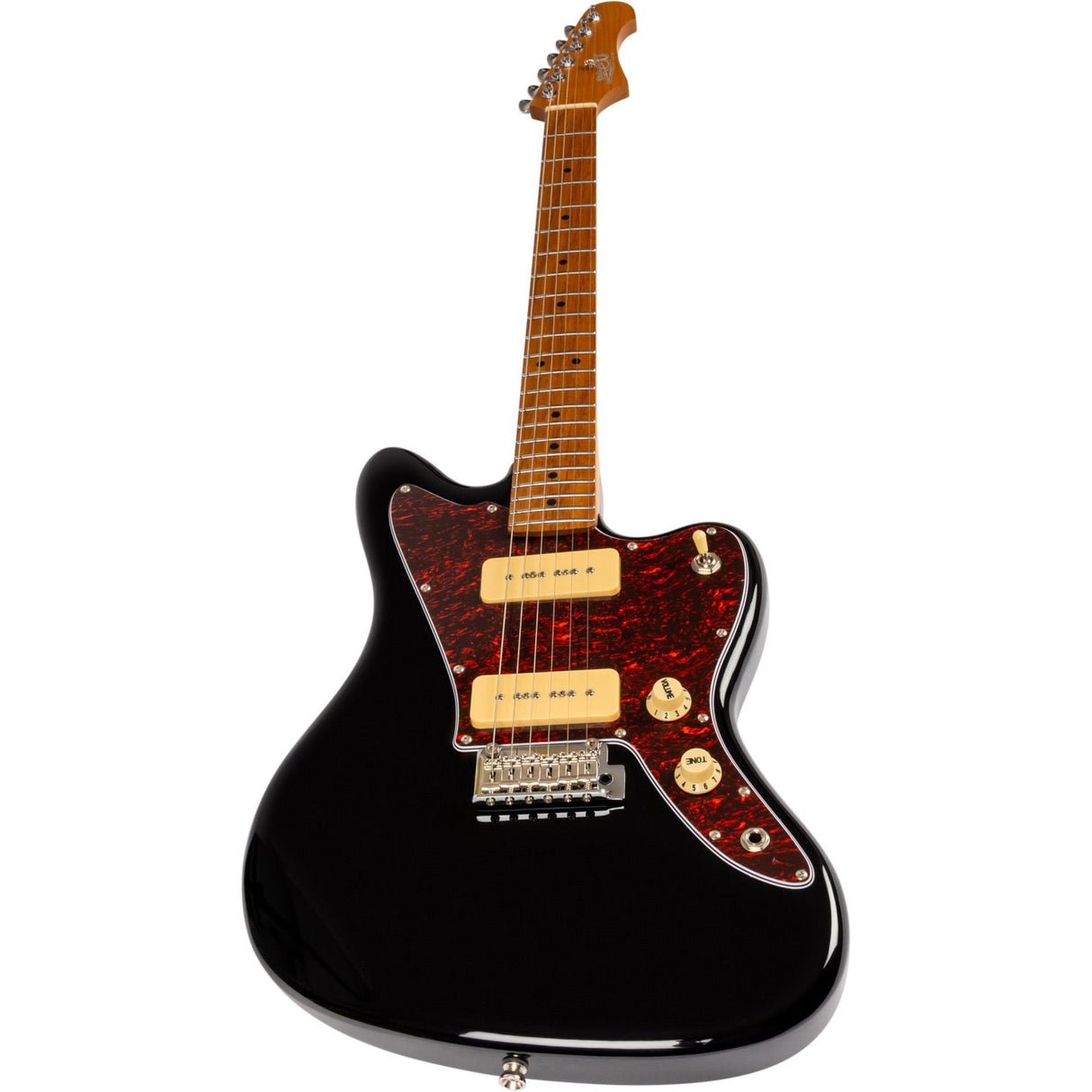 JET JJ-300 P90 BK Offset Elektrische Gitaar Dual P90 Tremolo Roasted Maple Zwart
