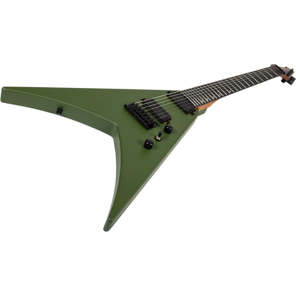 Spira V-407 MGR V-Style 7-Snarige Elektrische Gitaar HH Villain Humbuckers Roasted Poplar Satin Green