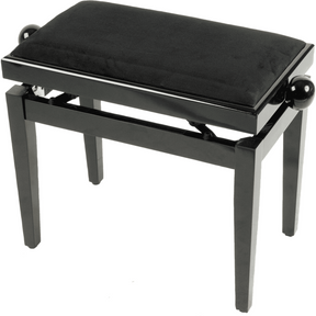 QUIKLOK PB010BK Piano Bank – Verstelbaar 480-570 mm, Stoffen Zitting, hoogglans zwart